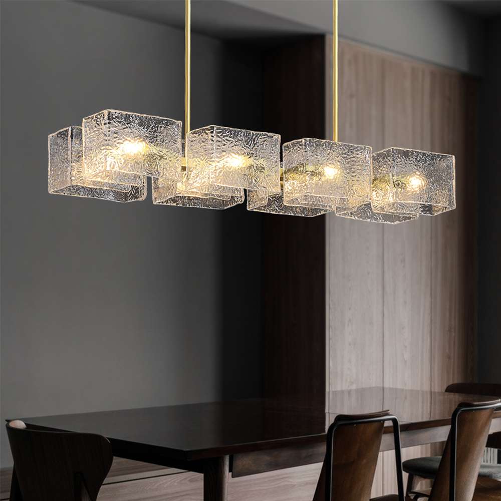 Square Clear Glass Shade Linear Modern Chandelier Lights - view 3