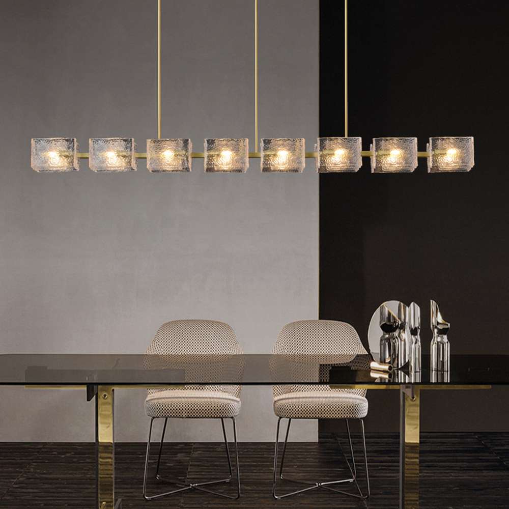 Square Clear Glass Shade Linear Modern Chandelier Lights - view 4