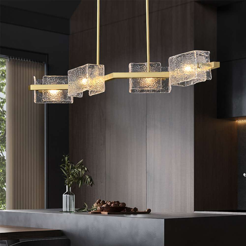 Square Clear Glass Shade Linear Modern Chandelier Lights - view 5