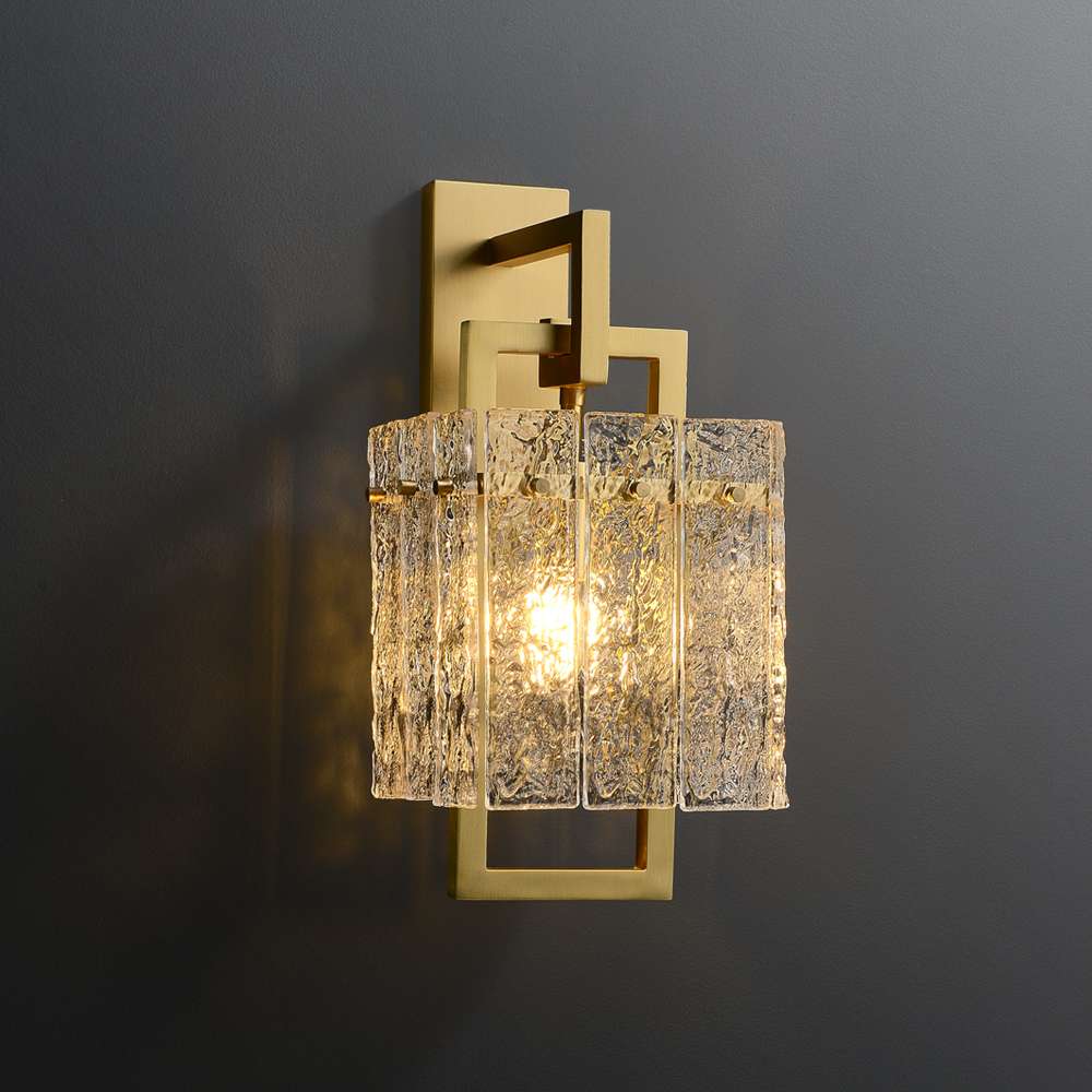One-Light Square Clear Glass and Brass Wall Sconce - view 1