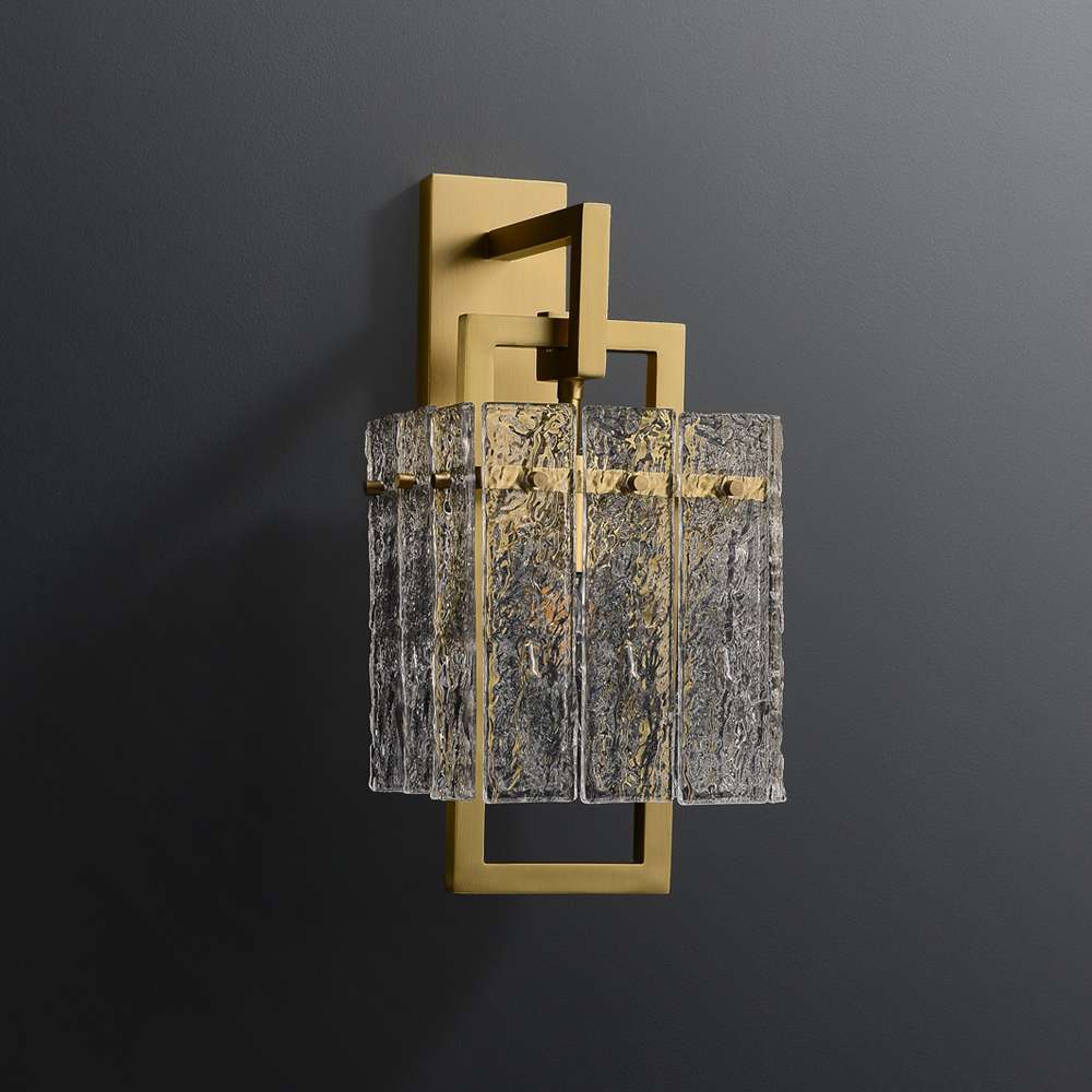 One-Light Square Clear Glass and Brass Wall Sconce - view 2