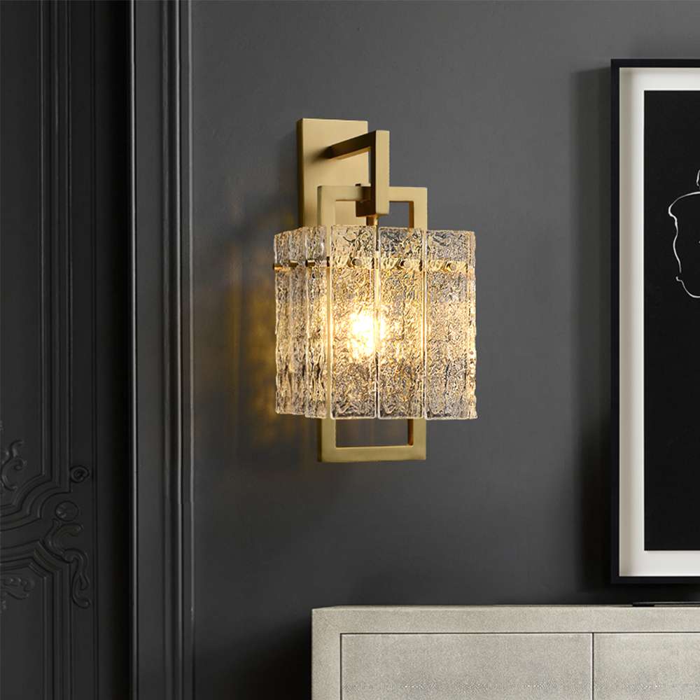 One-Light Square Clear Glass and Brass Wall Sconce - view 3