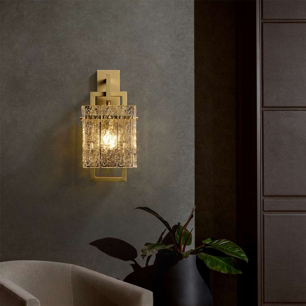 One-Light Square Clear Glass and Brass Wall Sconce - view 4