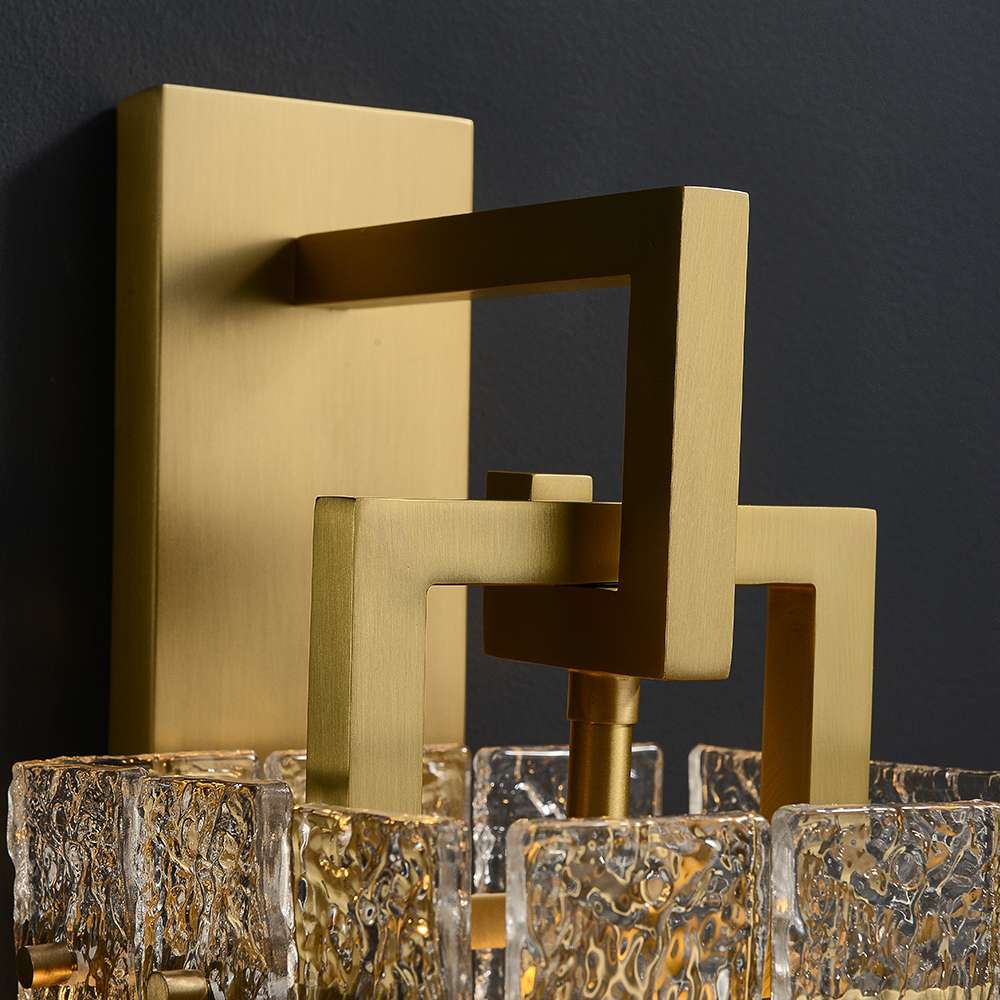 One-Light Square Clear Glass and Brass Wall Sconce - view 5