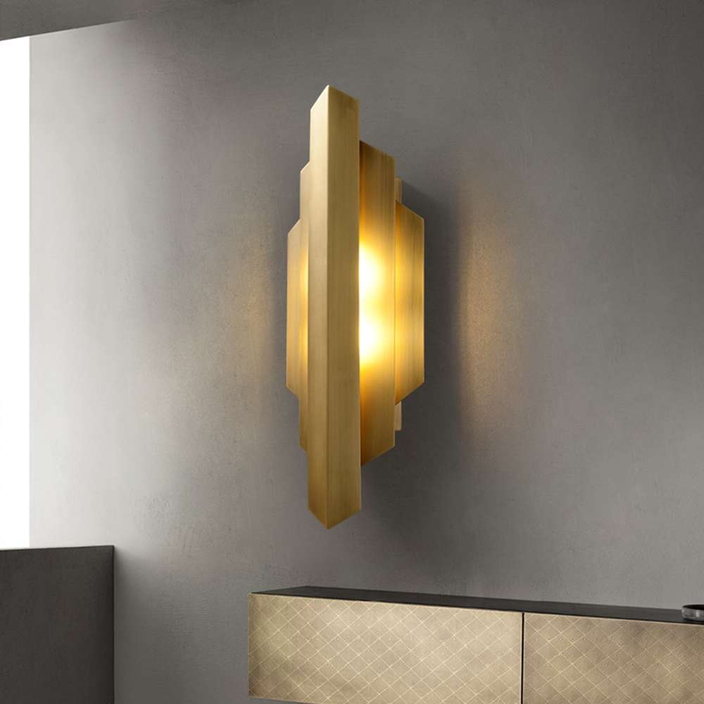 Geometric Gold 2-Light Modern Brass Wall Light for Living Room - view 5