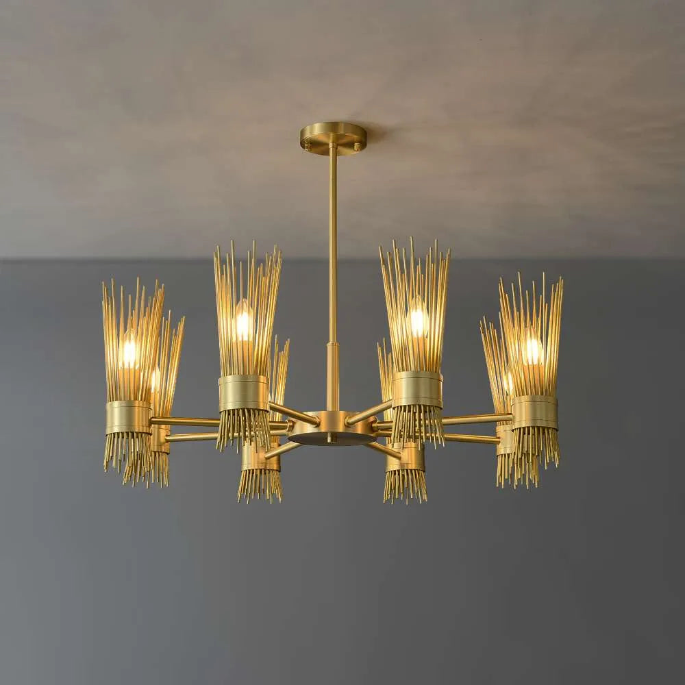 Mid Century Modern Skyla 6-Light All Brass Chandelier - view 1
