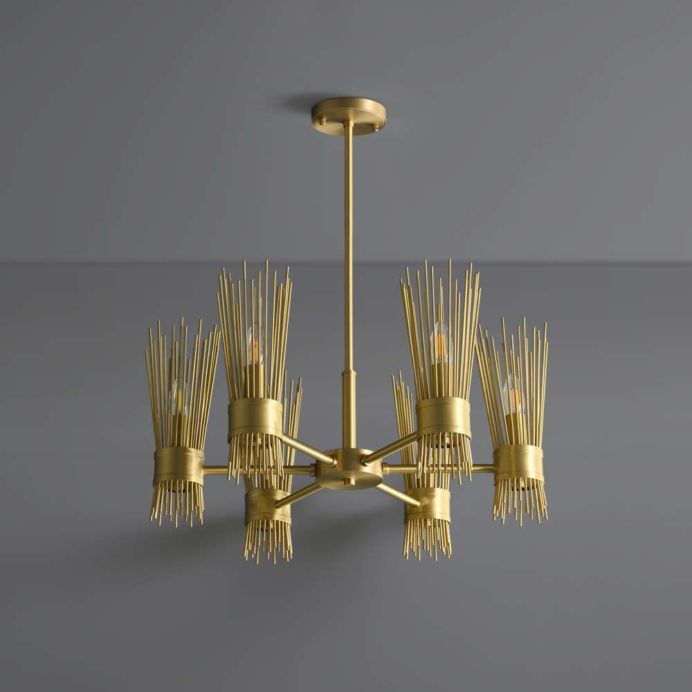 Mid Century Modern Skyla 6-Light All Brass Chandelier - view 2