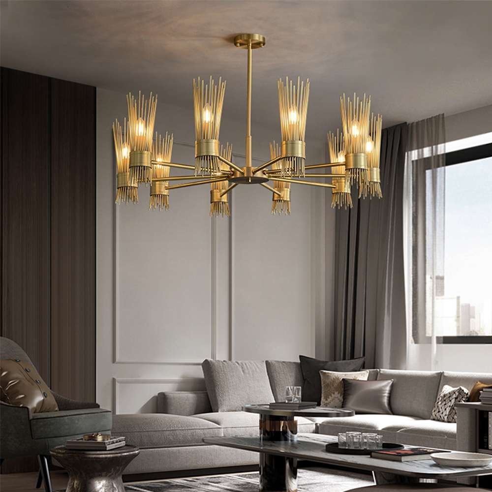 Mid Century Modern Skyla 6-Light All Brass Chandelier - view 3