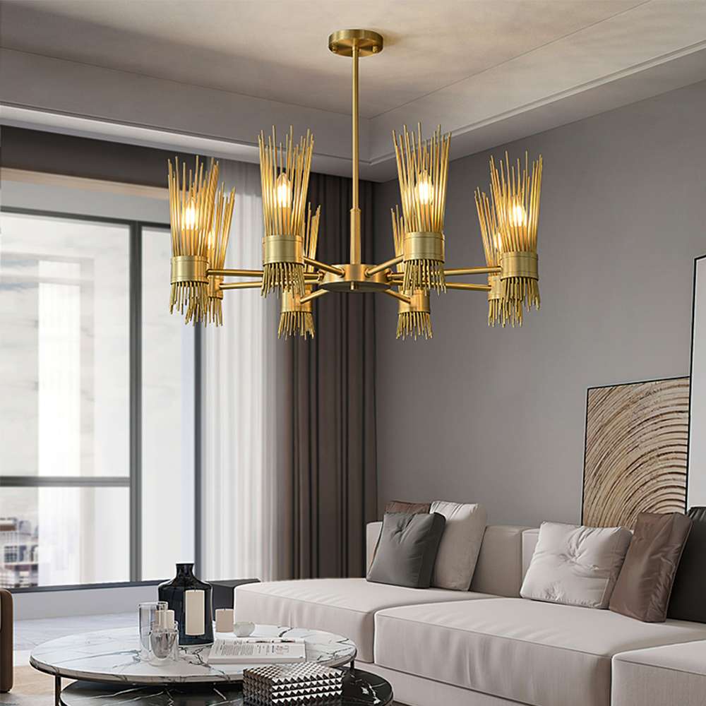Mid Century Modern Skyla 6-Light All Brass Chandelier - view 4