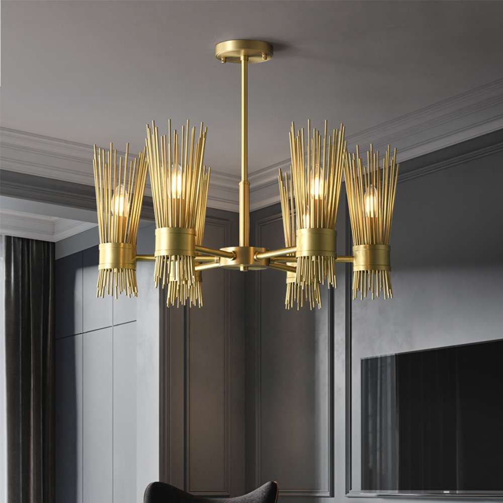 Mid Century Modern Skyla 6-Light All Brass Chandelier - view 5