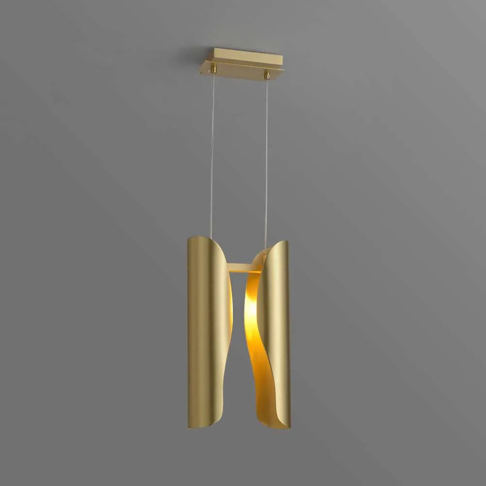 Modern Metallic Curl Hammered 2-Light Brass Pendant Lights - view 1