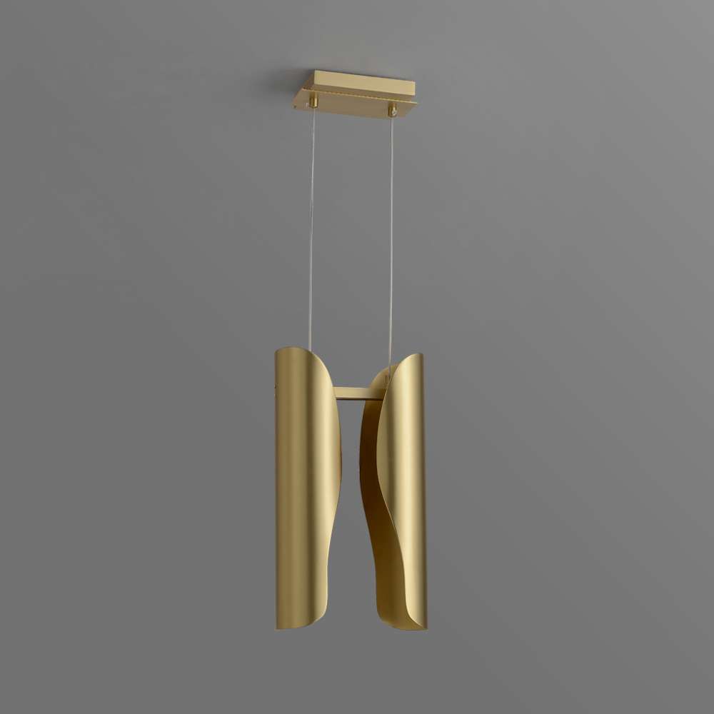Modern Metallic Curl Hammered 2-Light Brass Pendant Lights - view 2
