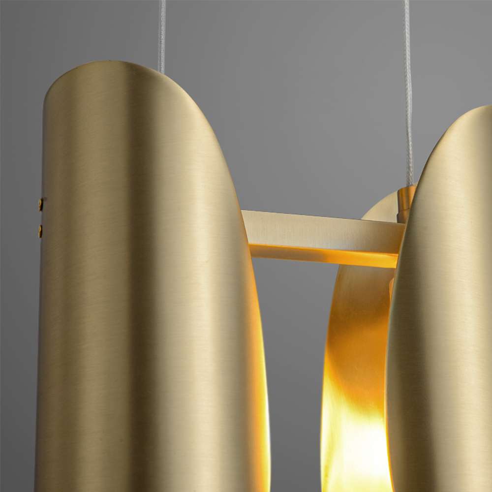 Modern Metallic Curl Hammered 2-Light Brass Pendant Lights - view 3