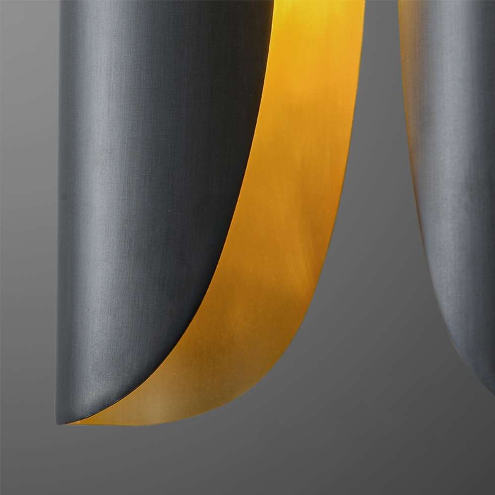 Modern Metallic Curl Hammered 2-Light Brass Pendant Lights - view 4