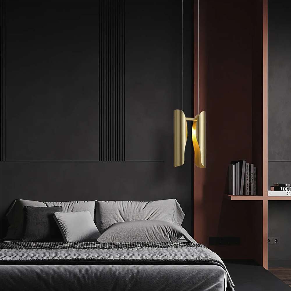 Modern Metallic Curl Hammered 2-Light Brass Pendant Lights - view 6