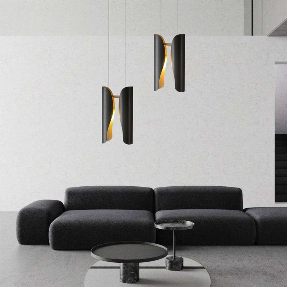 Modern Metallic Curl Hammered 2-Light Brass Pendant Lights - view 7
