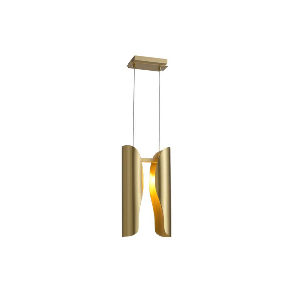 Modern Metallic Curl Hammered 2-Light Brass Pendant Lights - view 8