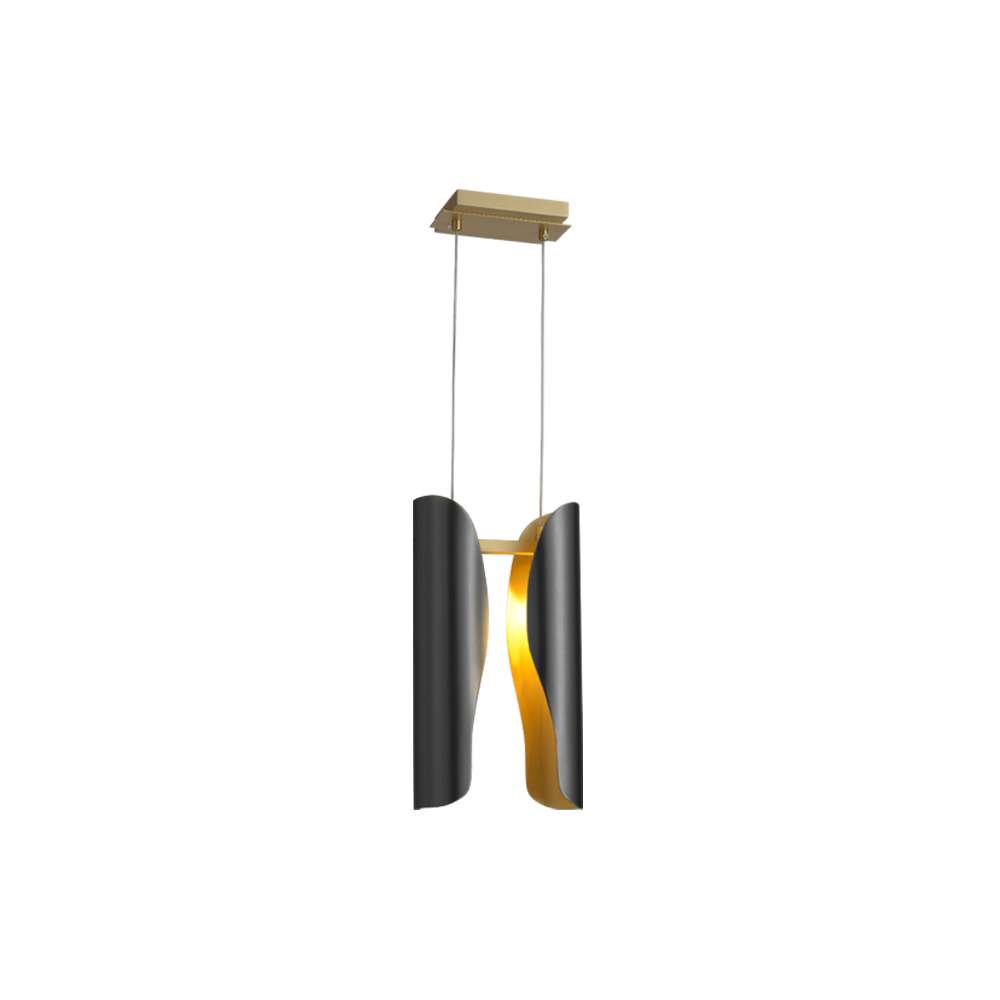 Modern Metallic Curl Hammered 2-Light Brass Pendant Lights - view 9