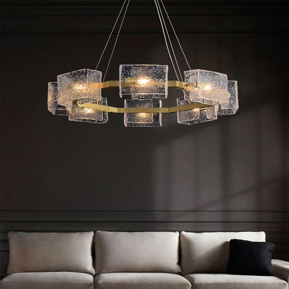 Contemporary Mw-Light Multi-bulb Ice Glass Round Chandeliers - view 3
