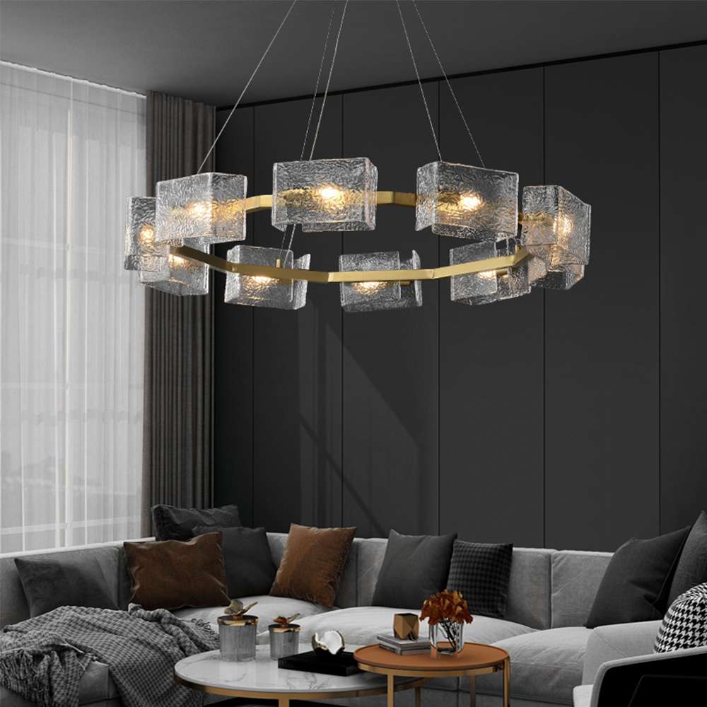 Contemporary Mw-Light Multi-bulb Ice Glass Round Chandeliers - view 4