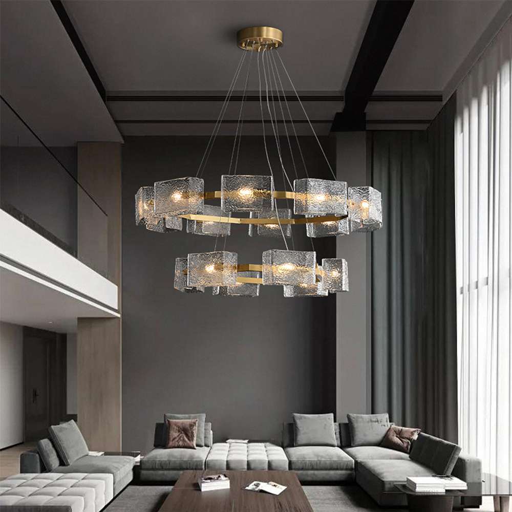 Contemporary Mw-Light Multi-bulb Ice Glass Round Chandeliers - view 5