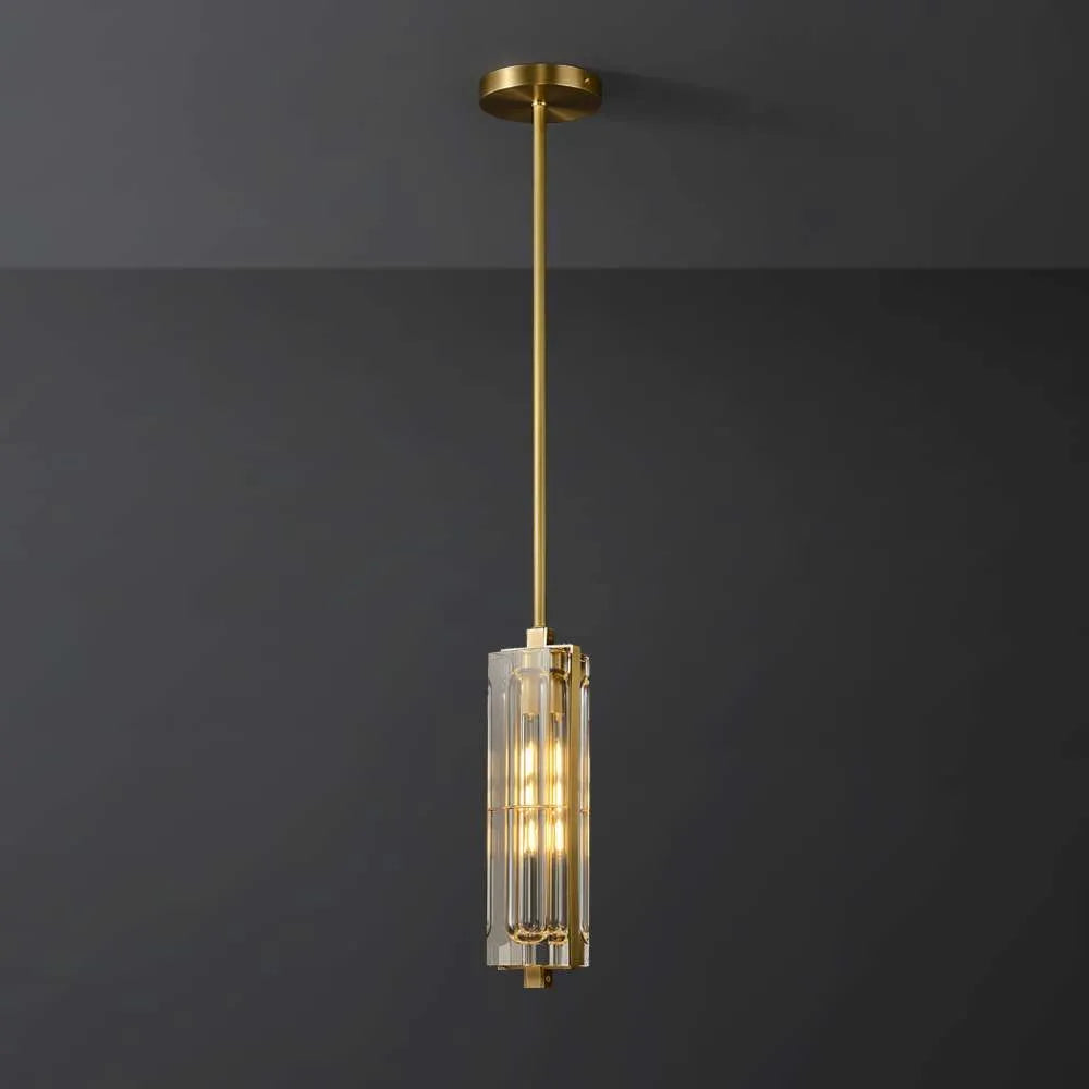 Luxury Avner Single Clear Crystal Hanging Lights in Brass - view 1