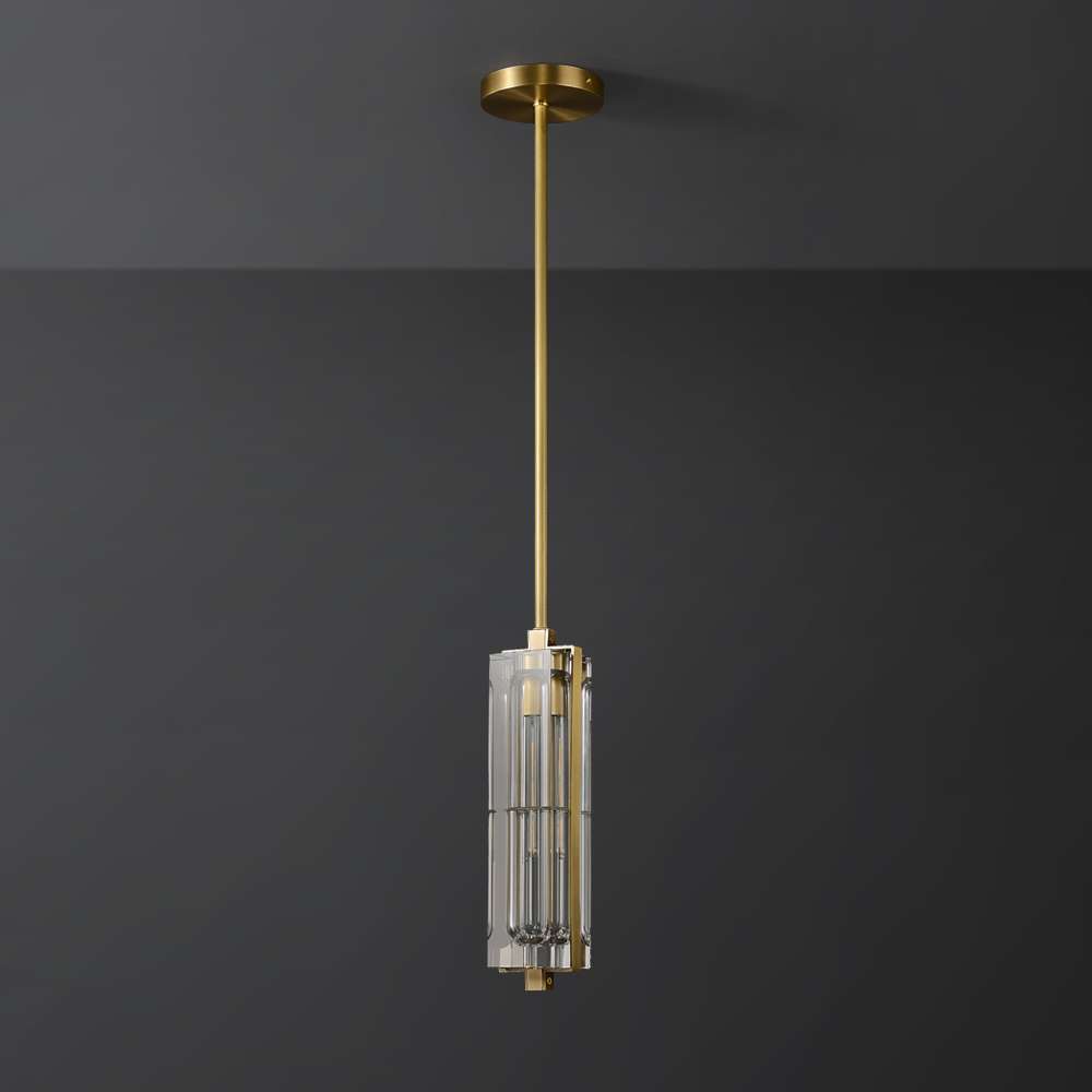 Luxury Avner Single Clear Crystal Hanging Lights in Brass - view 2