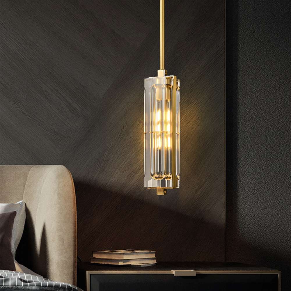 Luxury Avner Single Clear Crystal Hanging Lights in Brass - view 3