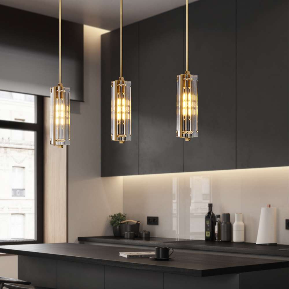 Luxury Avner Single Clear Crystal Hanging Lights in Brass - view 5