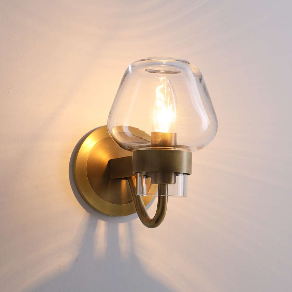 Vintage Clear Glass Wall Sconces in Brass for Living Room - view 1