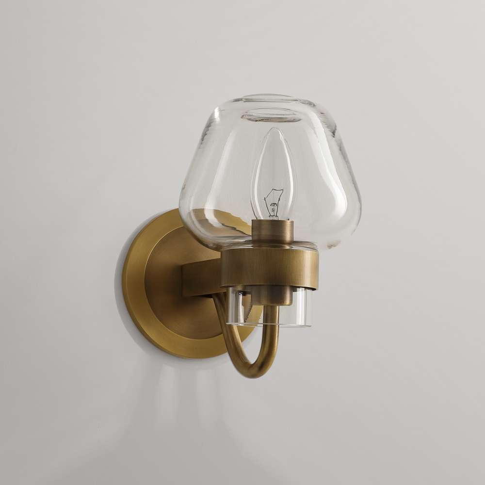 Vintage Clear Glass Wall Sconces in Brass for Living Room - view 2