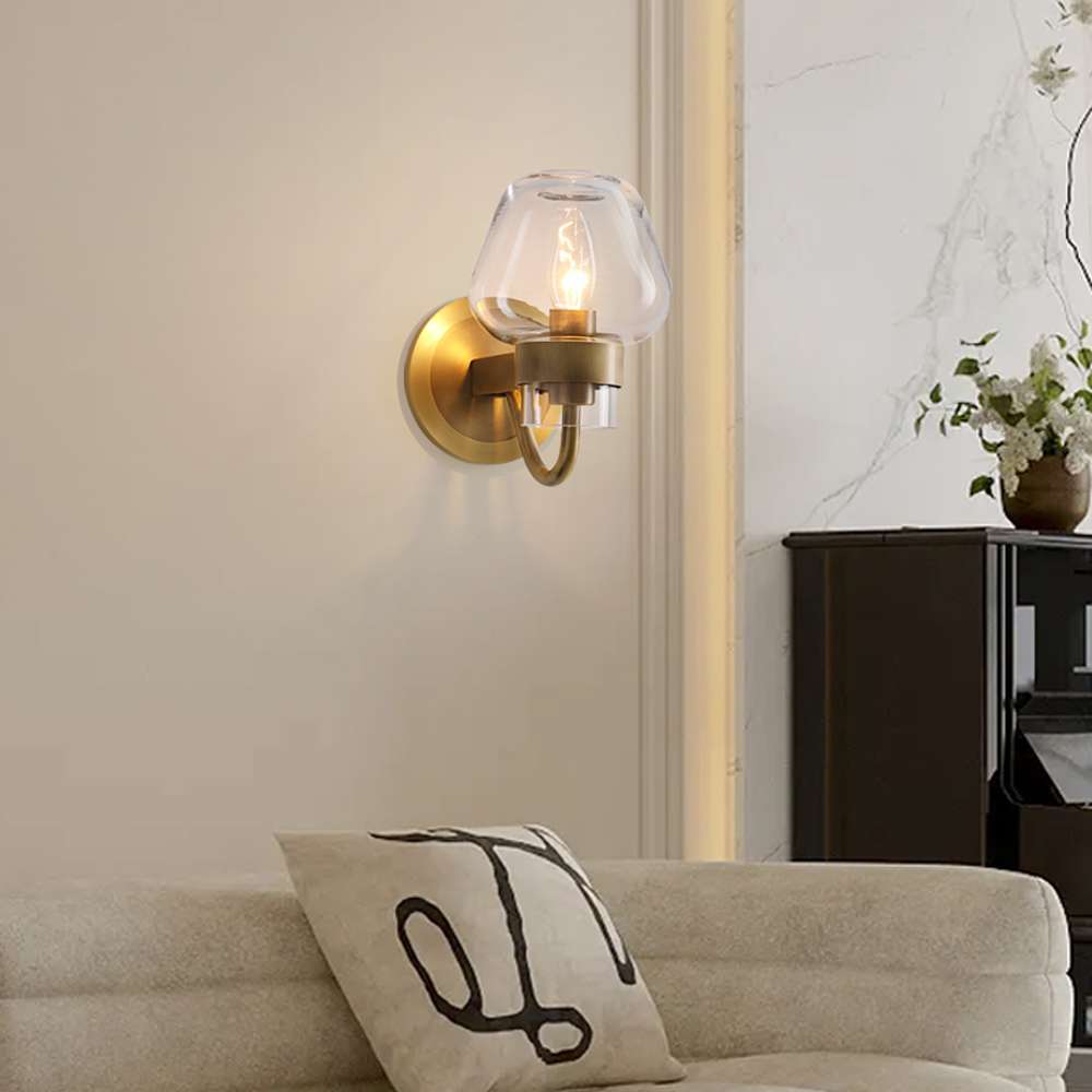 Vintage Clear Glass Wall Sconces in Brass for Living Room - view 3