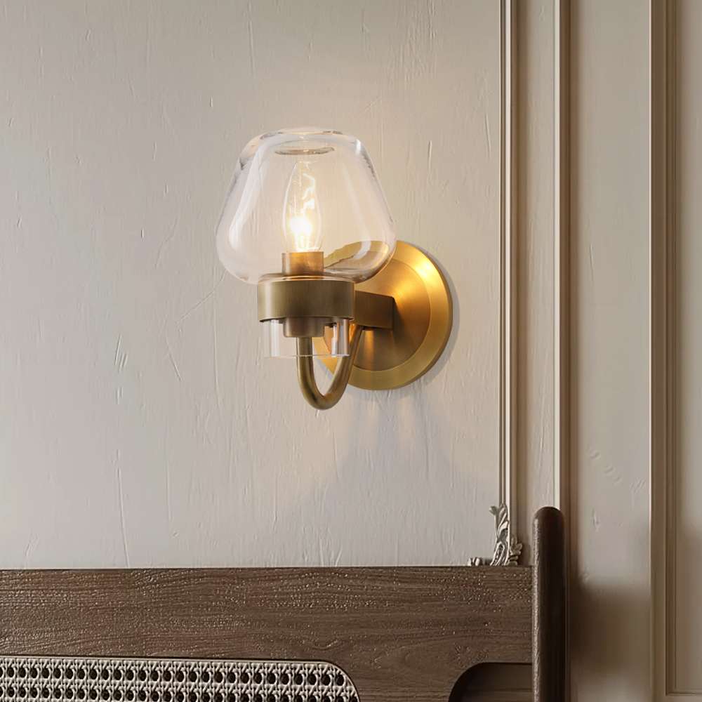Vintage Clear Glass Wall Sconces in Brass for Living Room - view 4