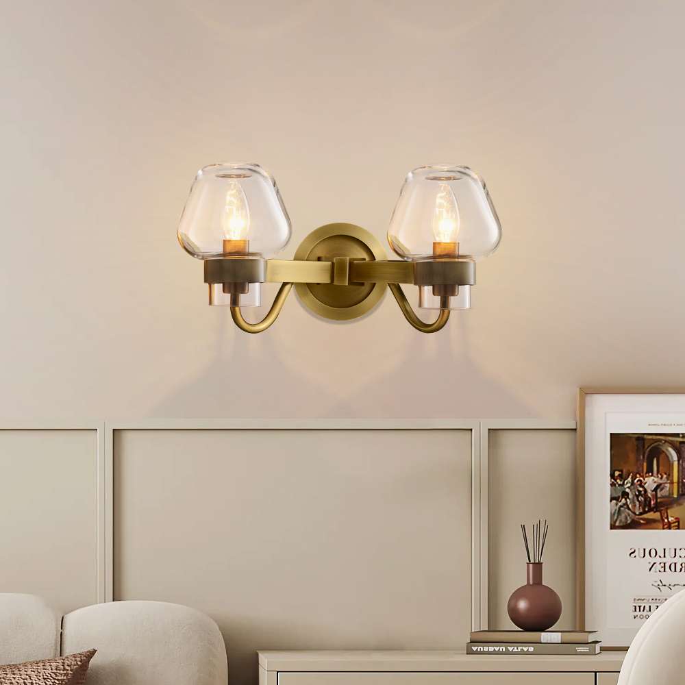 Vintage Clear Glass Wall Sconces in Brass for Living Room - view 5