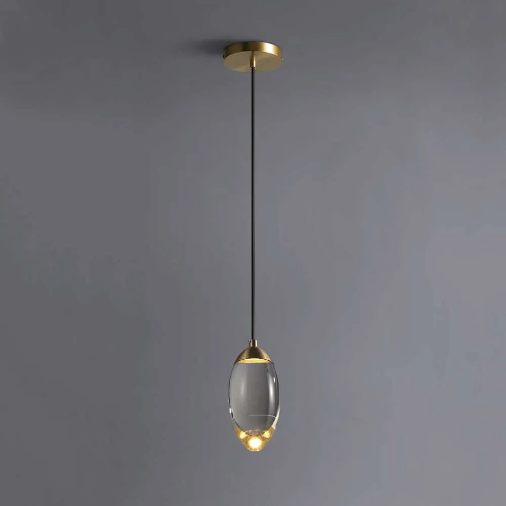 Contemporary Oval Crystal Ball Pendant Light in Brass - view 1