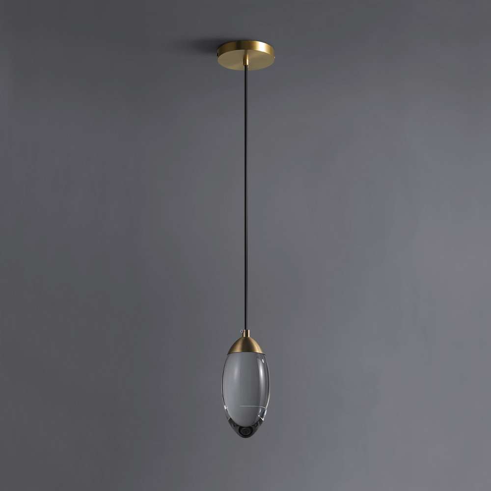 Contemporary Oval Crystal Ball Pendant Light in Brass - view 2