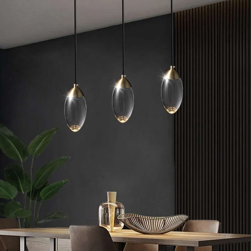 Contemporary Oval Crystal Ball Pendant Light in Brass - view 4