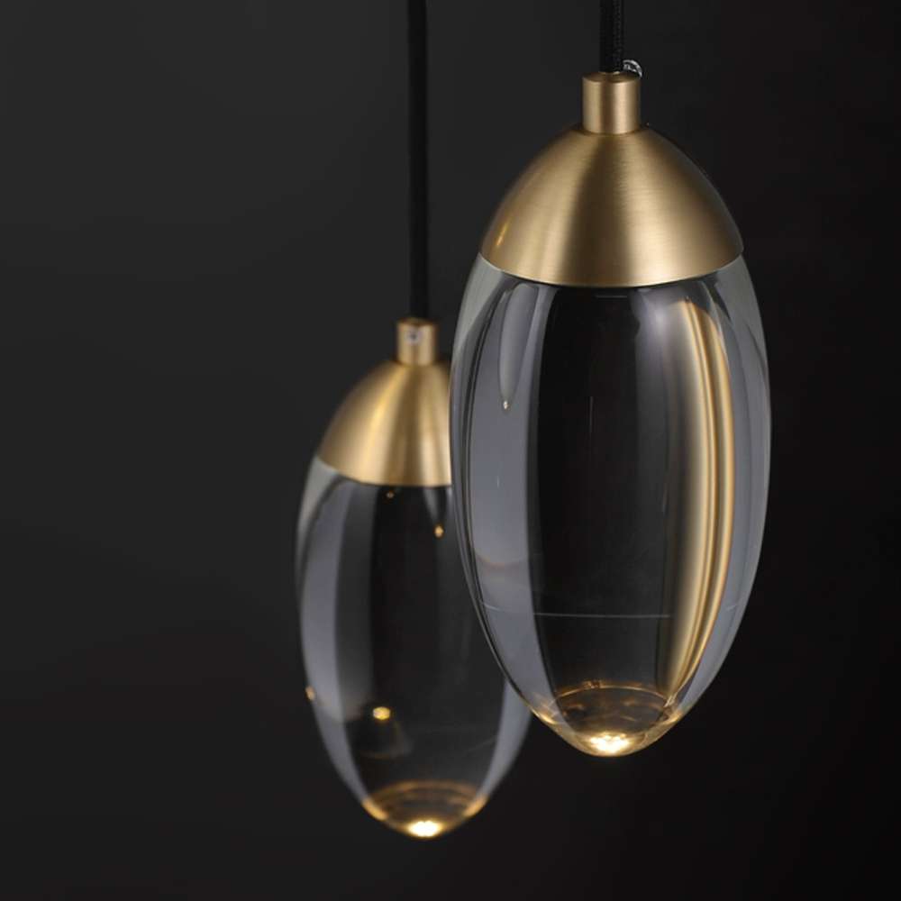 Contemporary Oval Crystal Ball Pendant Light in Brass - view 5