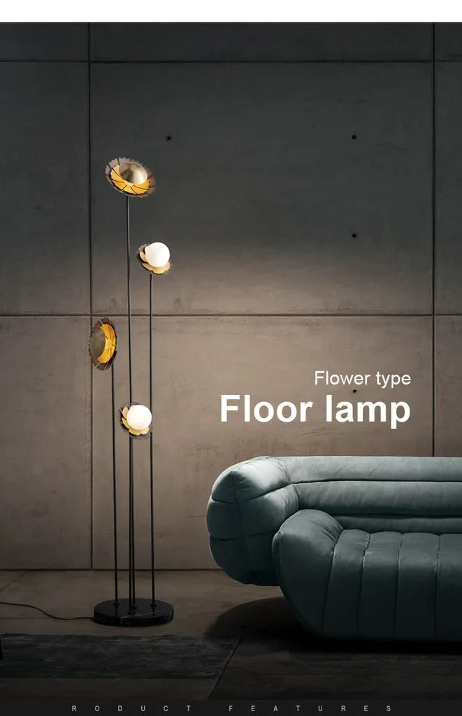 Art Decor 4-Light Flower Floor Lamp Modern in Brass - view 6