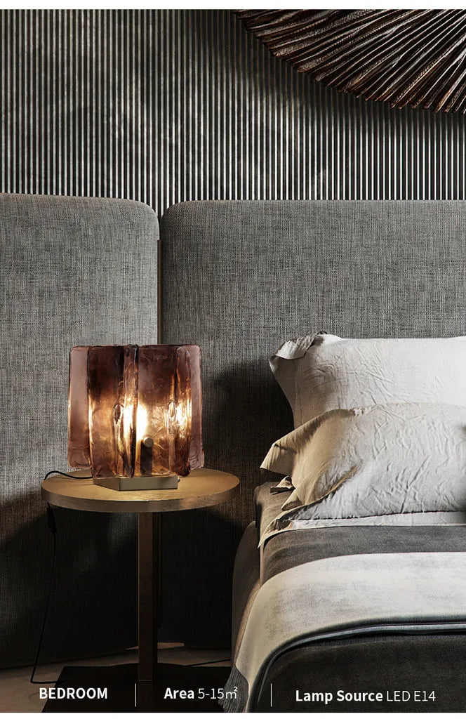 Modern Art Glass Square Shade Table Lamps in Amber - view 3