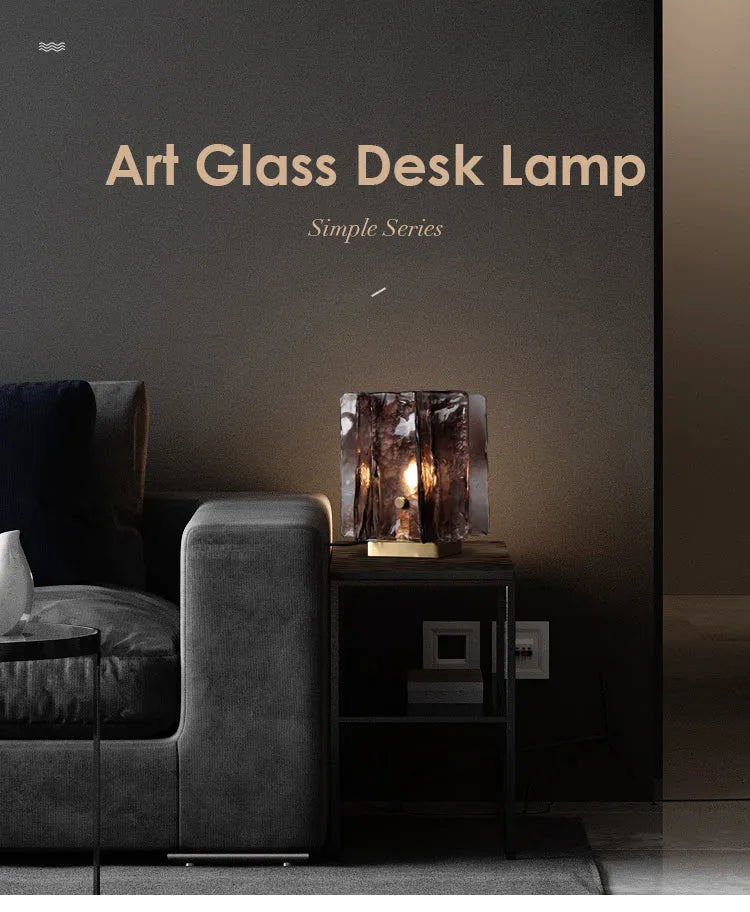 Modern Art Glass Square Shade Table Lamps in Amber - view 4