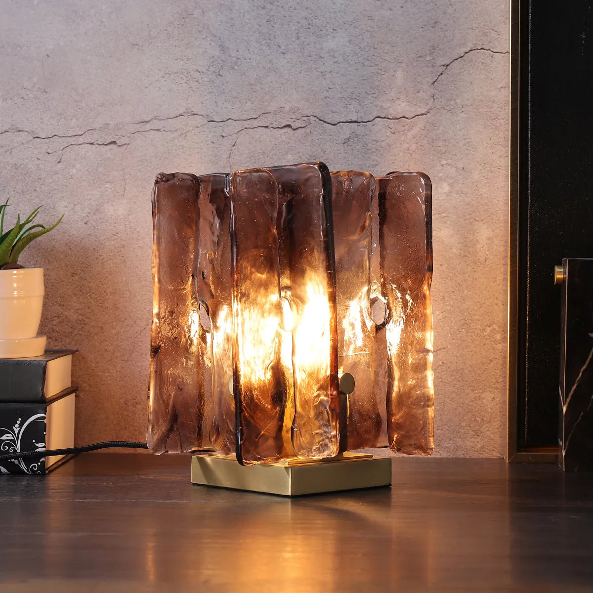 Modern Art Glass Square Shade Table Lamps in Amber - view 8