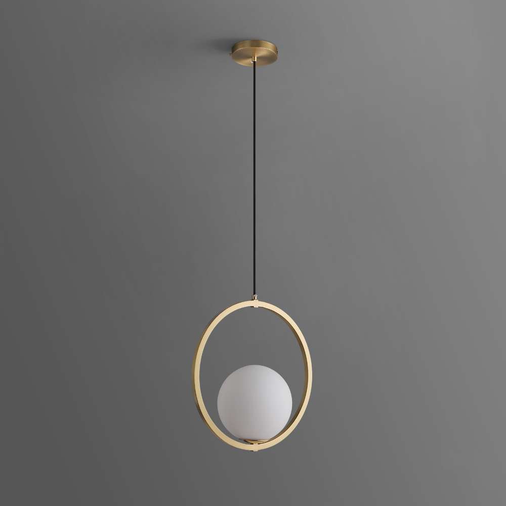 Modern Globe Ball Ring Glass Shade Hanging Lamp in Brass - view 2