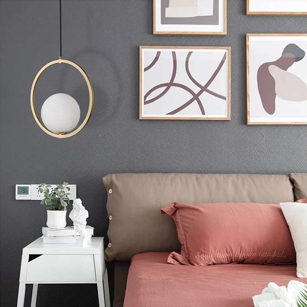 Modern Globe Ball Ring Glass Shade Hanging Lamp in Brass - view 5
