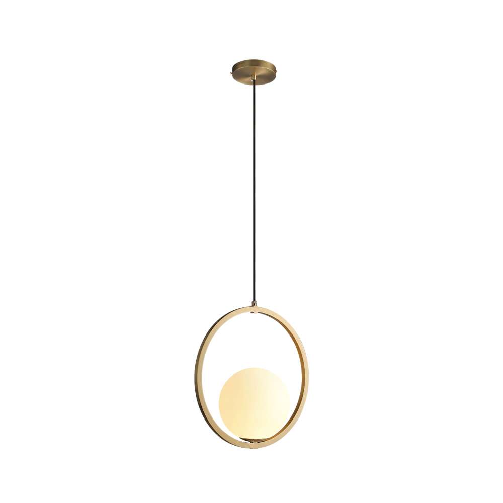 Modern Globe Ball Ring Glass Shade Hanging Lamp in Brass - view 8