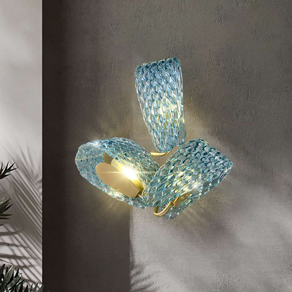 Blue Floral Art Decor Glass Sconce Wall Light Fixture - view 3