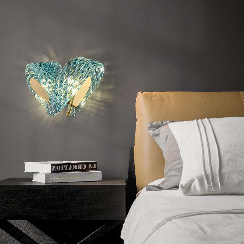 Blue Floral Art Decor Glass Sconce Wall Light Fixture - view 4
