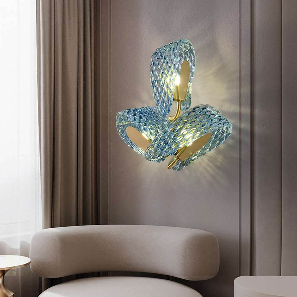 Blue Floral Art Decor Glass Sconce Wall Light Fixture - view 5
