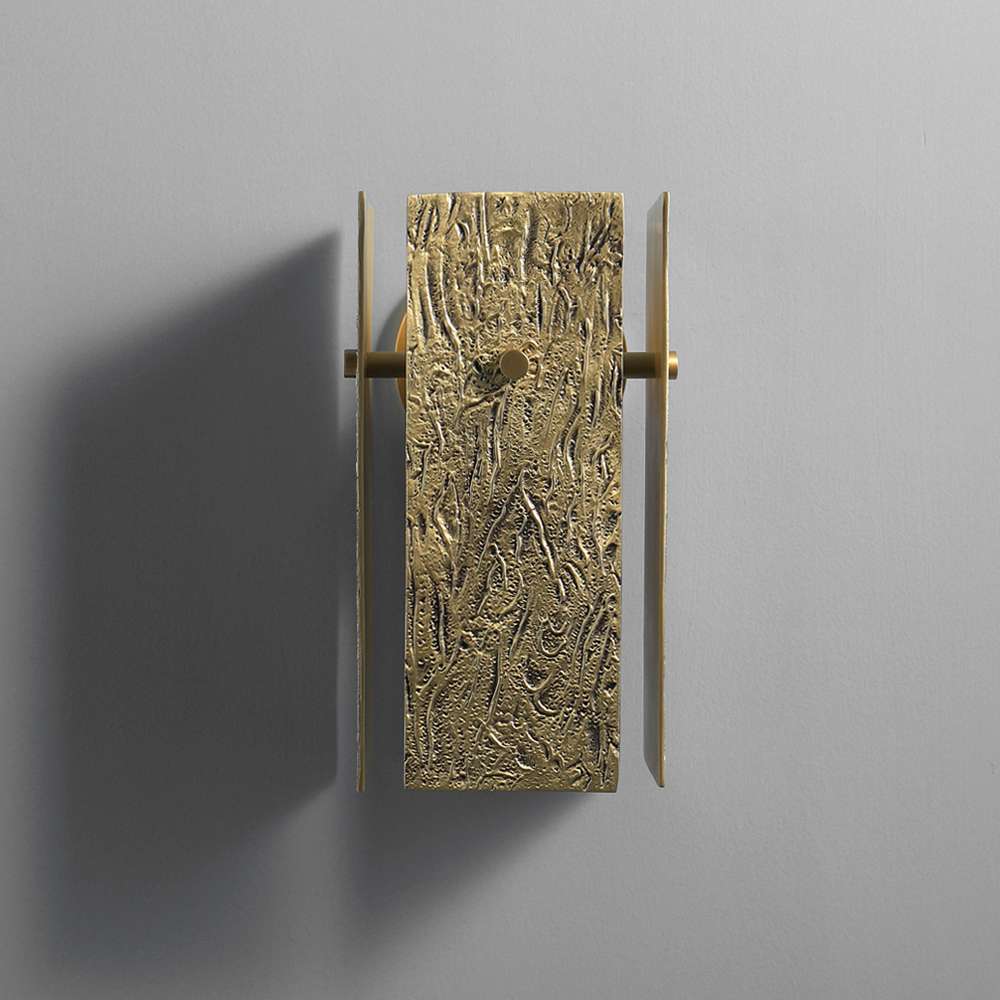 Modern Brass Bark Texture Vouvray Sconce With Brass Circular Backplate - view 2