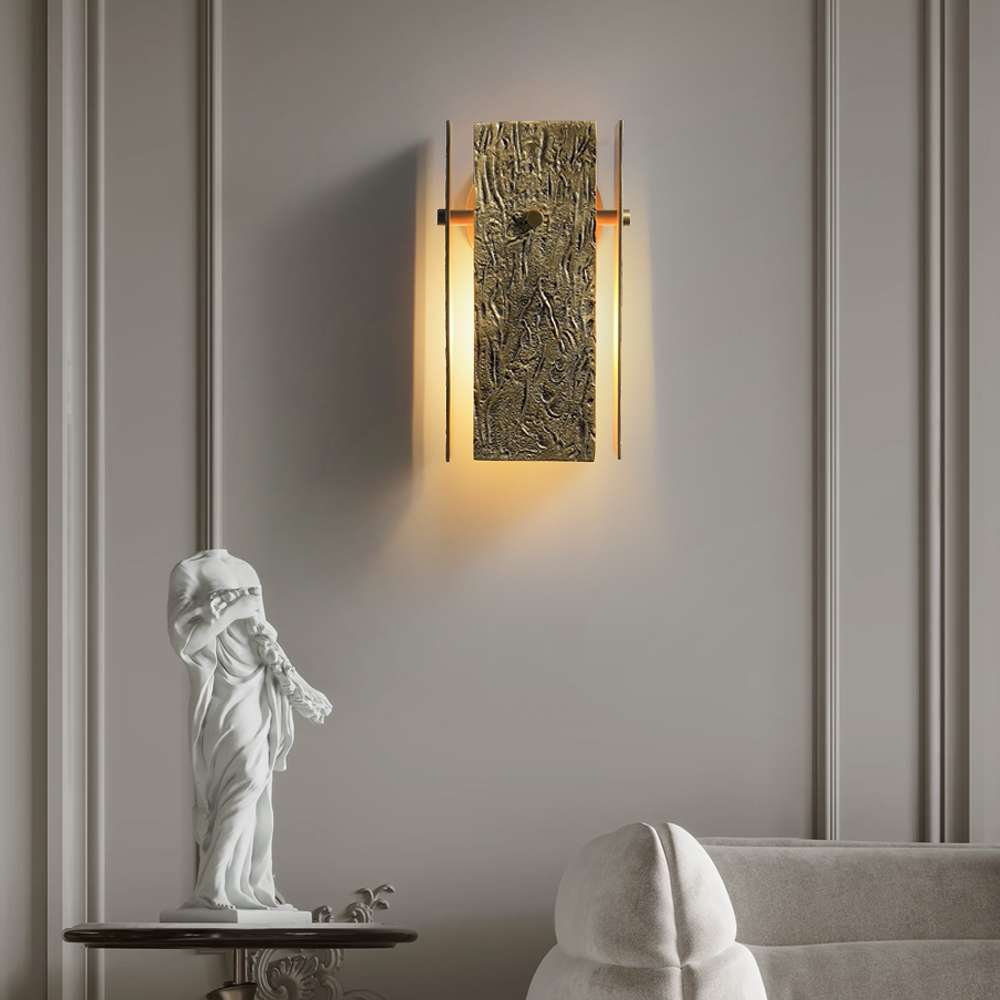 Modern Brass Bark Texture Vouvray Sconce With Brass Circular Backplate - view 3